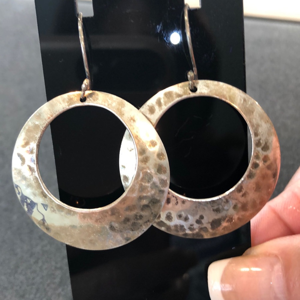 Vintage hoop earrings 925 sterling silver made in Mexico 1 1/4 Inches round